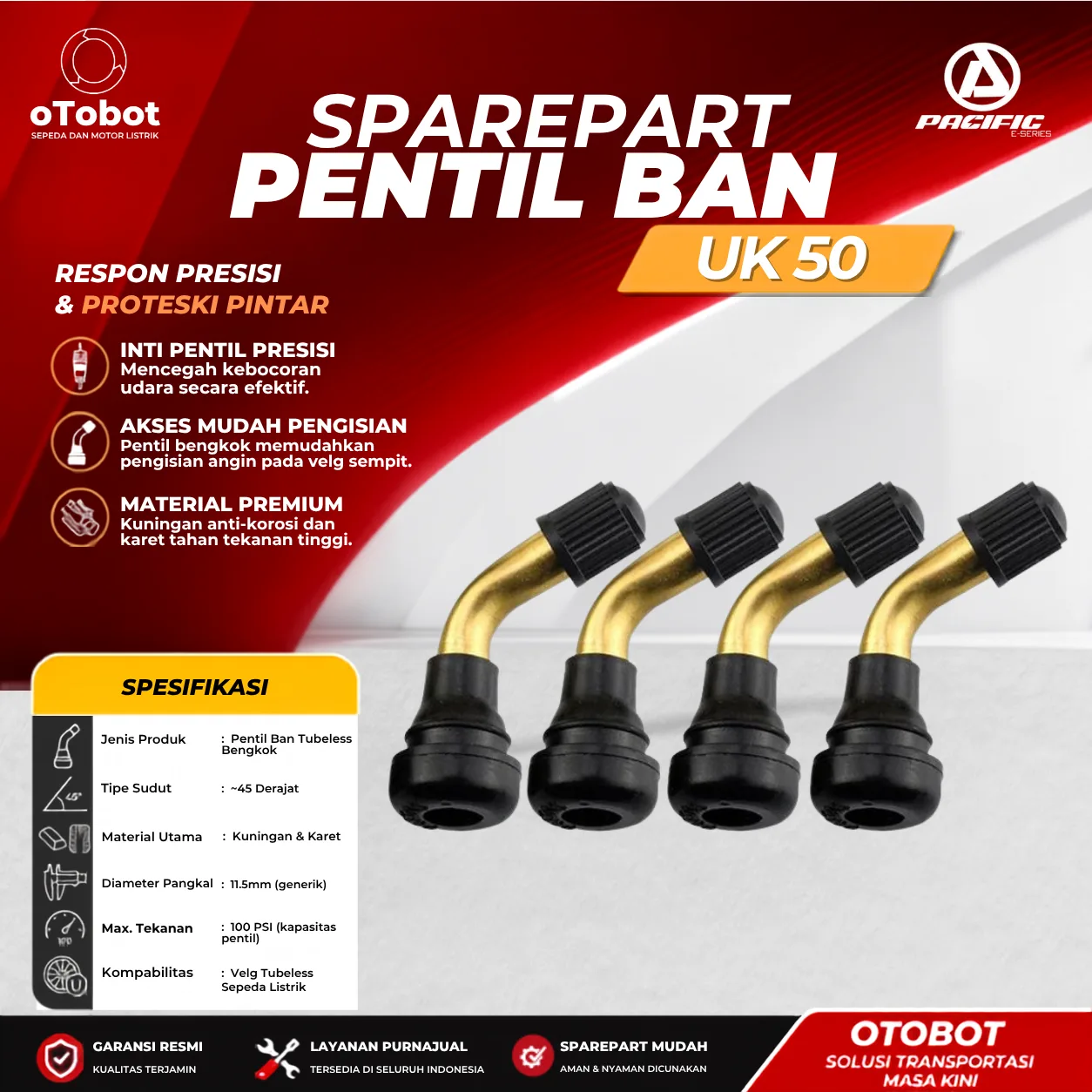 PENTIL BAN TUBBLESS BENGKOK SEPEDA LISTRIK UK 50